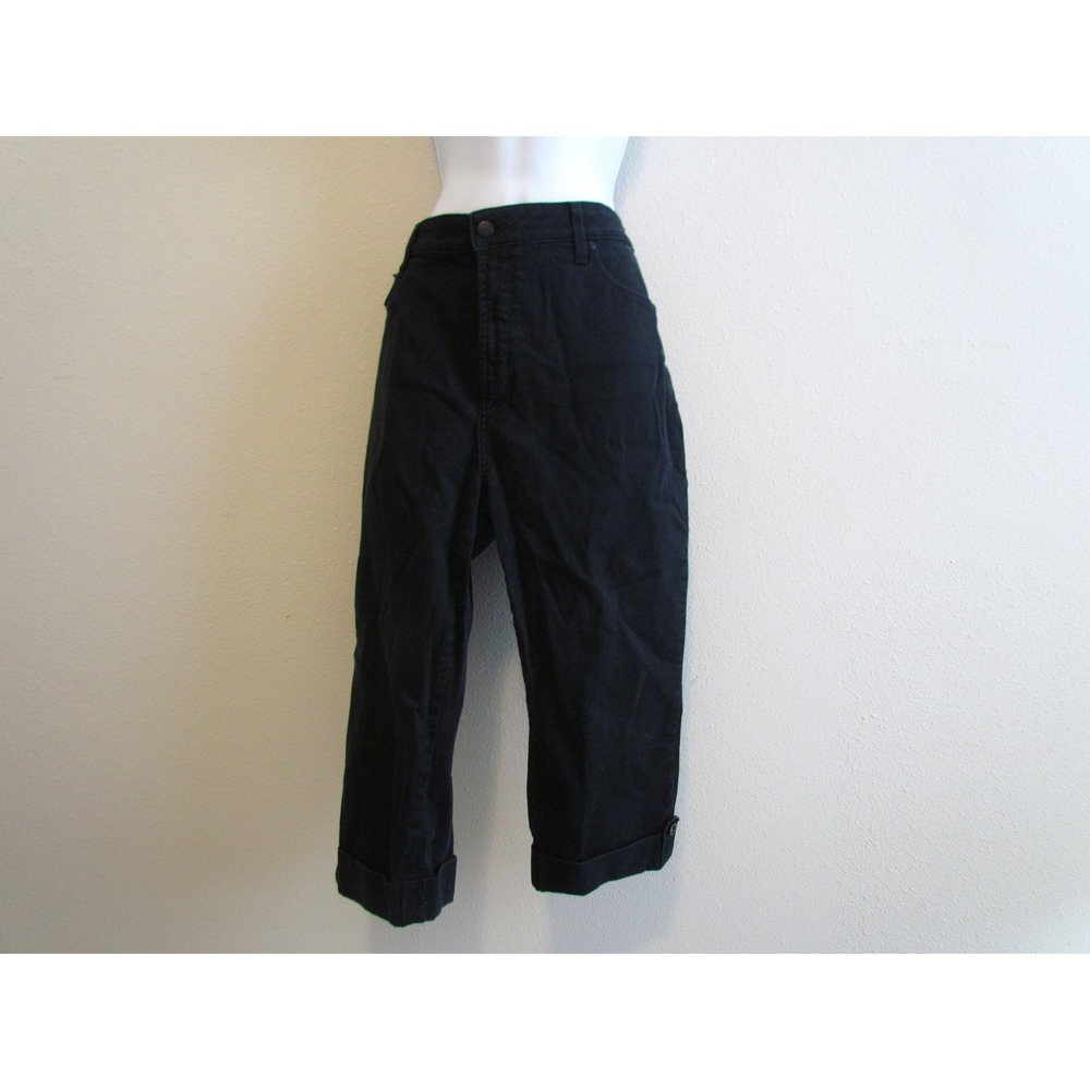 NYDJ Cropped Capri Jeans 18W Black Cuffed Stretch Denim Plus Size